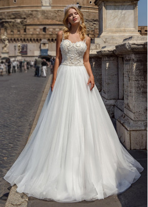 Beaded Double Straps Ivory Lace Tulle Wedding Dress